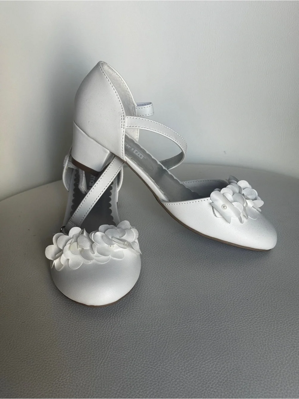 smartfit White Girls' Floral Strap Dress Shoes